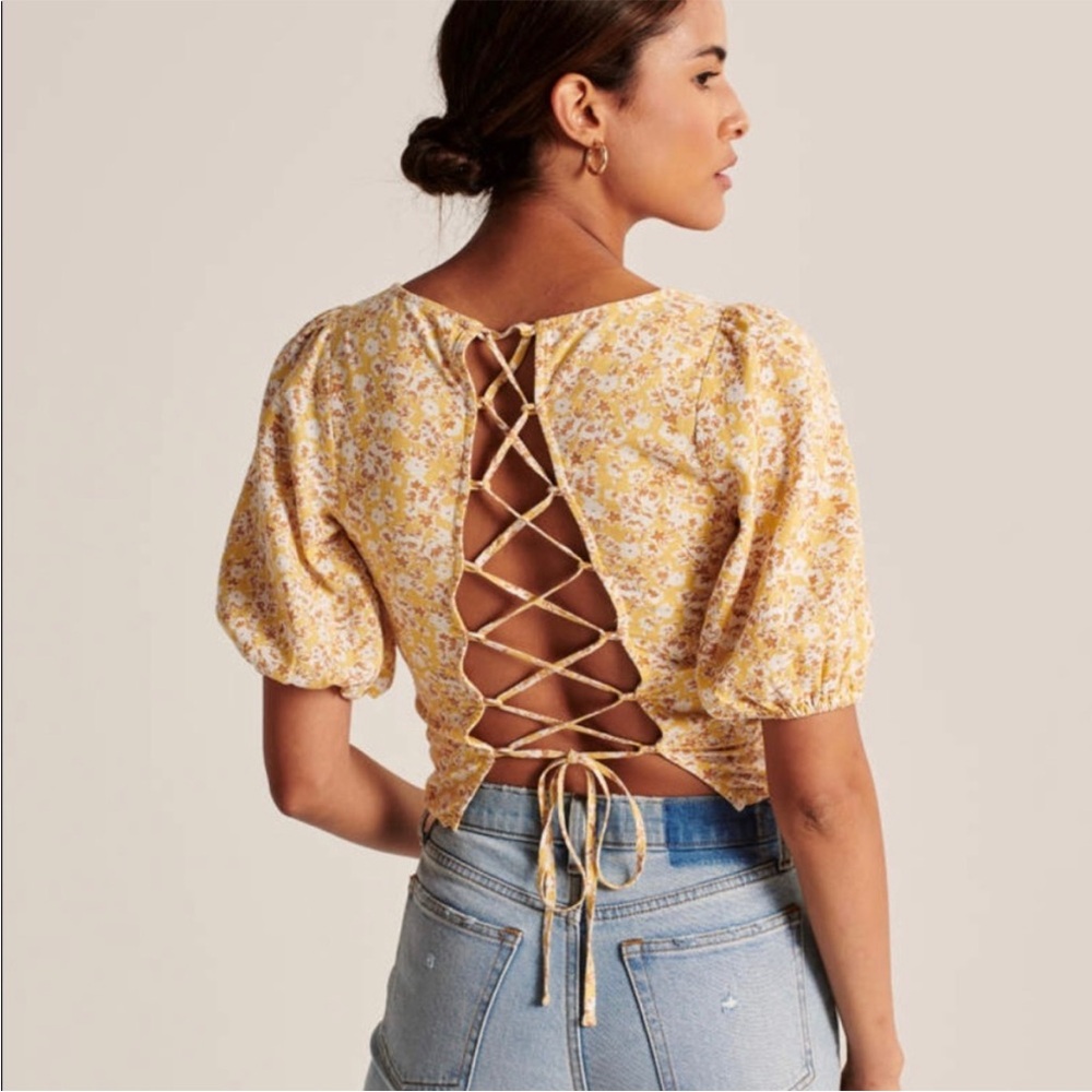 Floral, lace up open back top